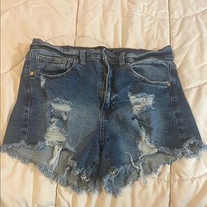 Distressed Denim Blue Shorts